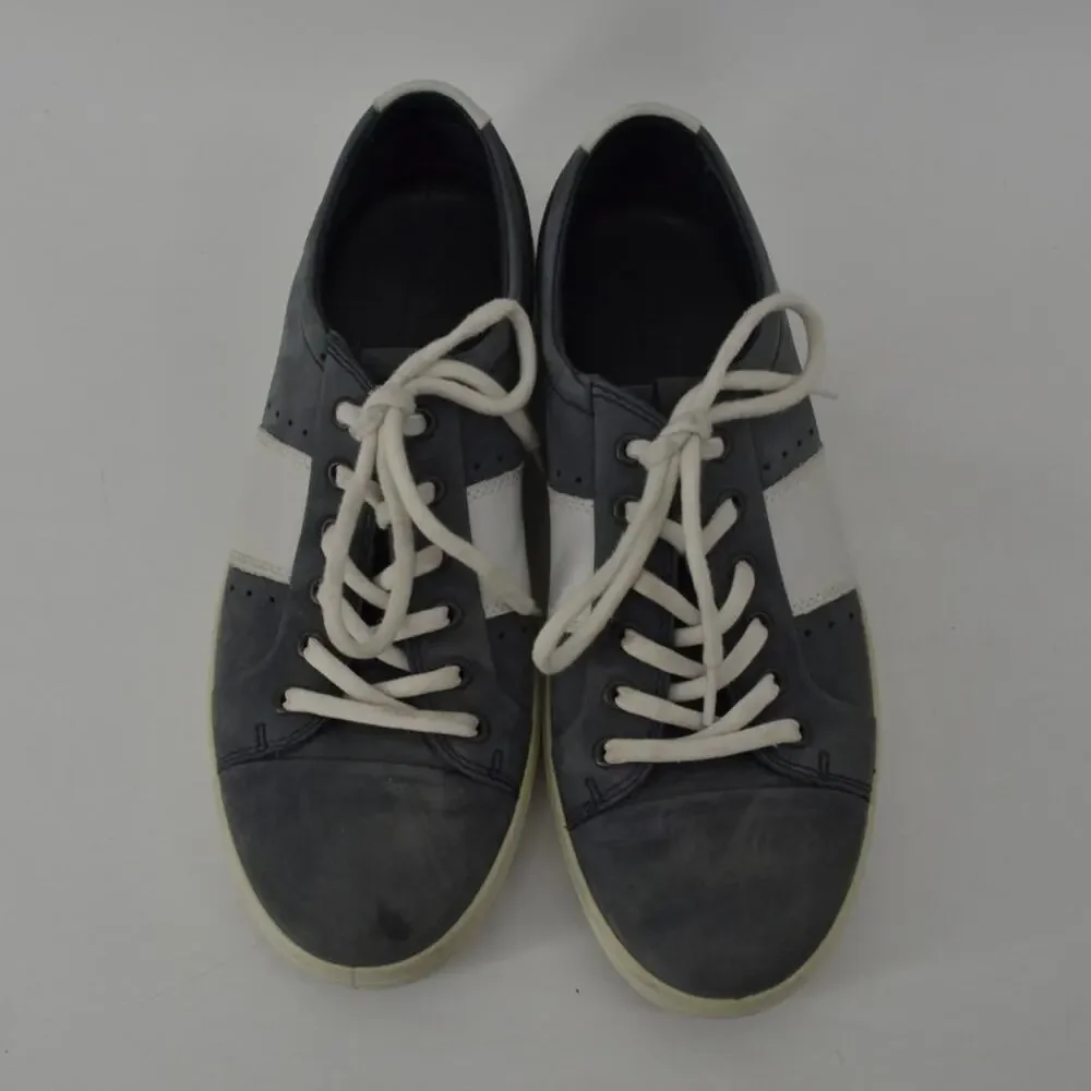 ECCO Size 7 Soft Gray-Blue White Sneakers Lace Up Mens Leather